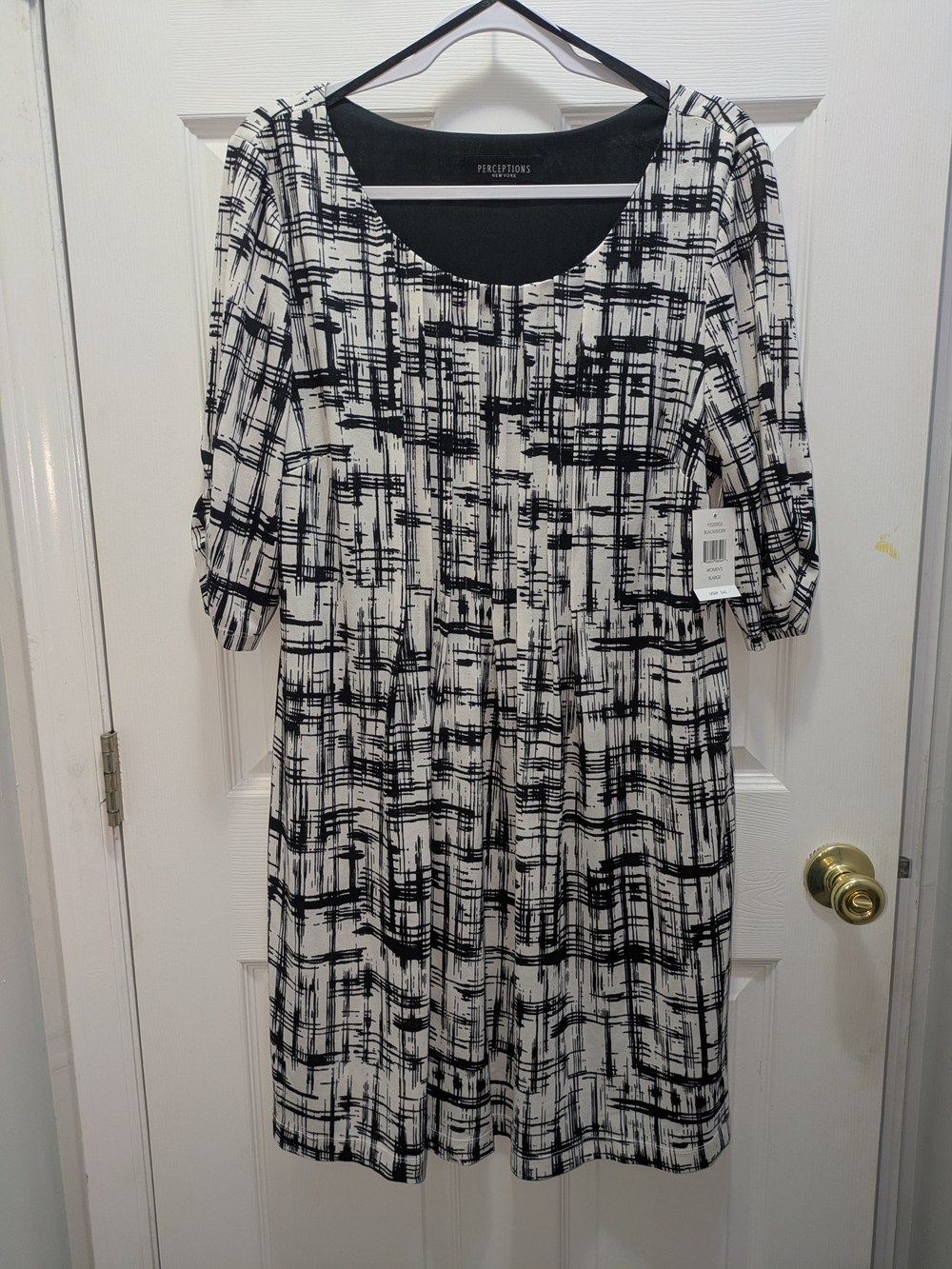 Perceptions Black & White Abstract-Grid Scoop-Neck Midi Dress
